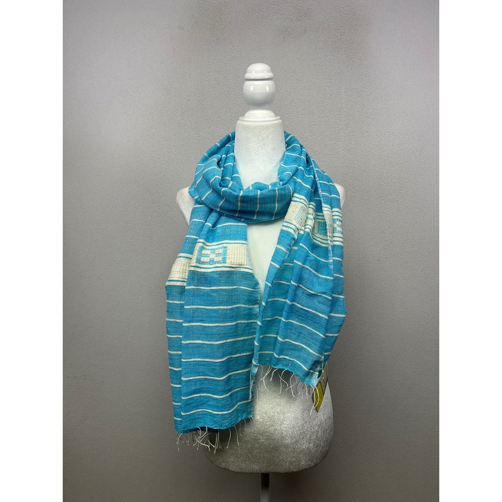 Boho Ethiopian Salem's Design Womens OS Blue Striped Handwoven Cotton Scarf Wrap